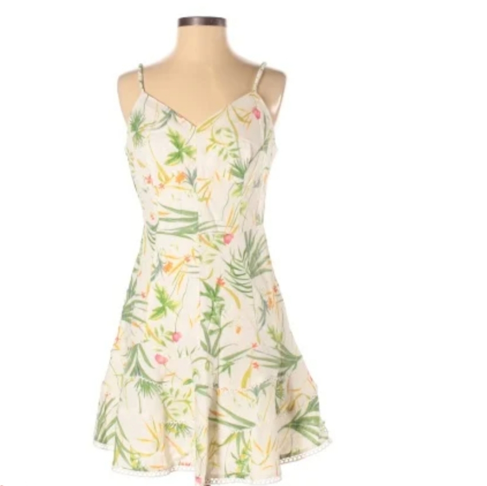 Floral Spaghetti-Strap Sundress in Cream and Green